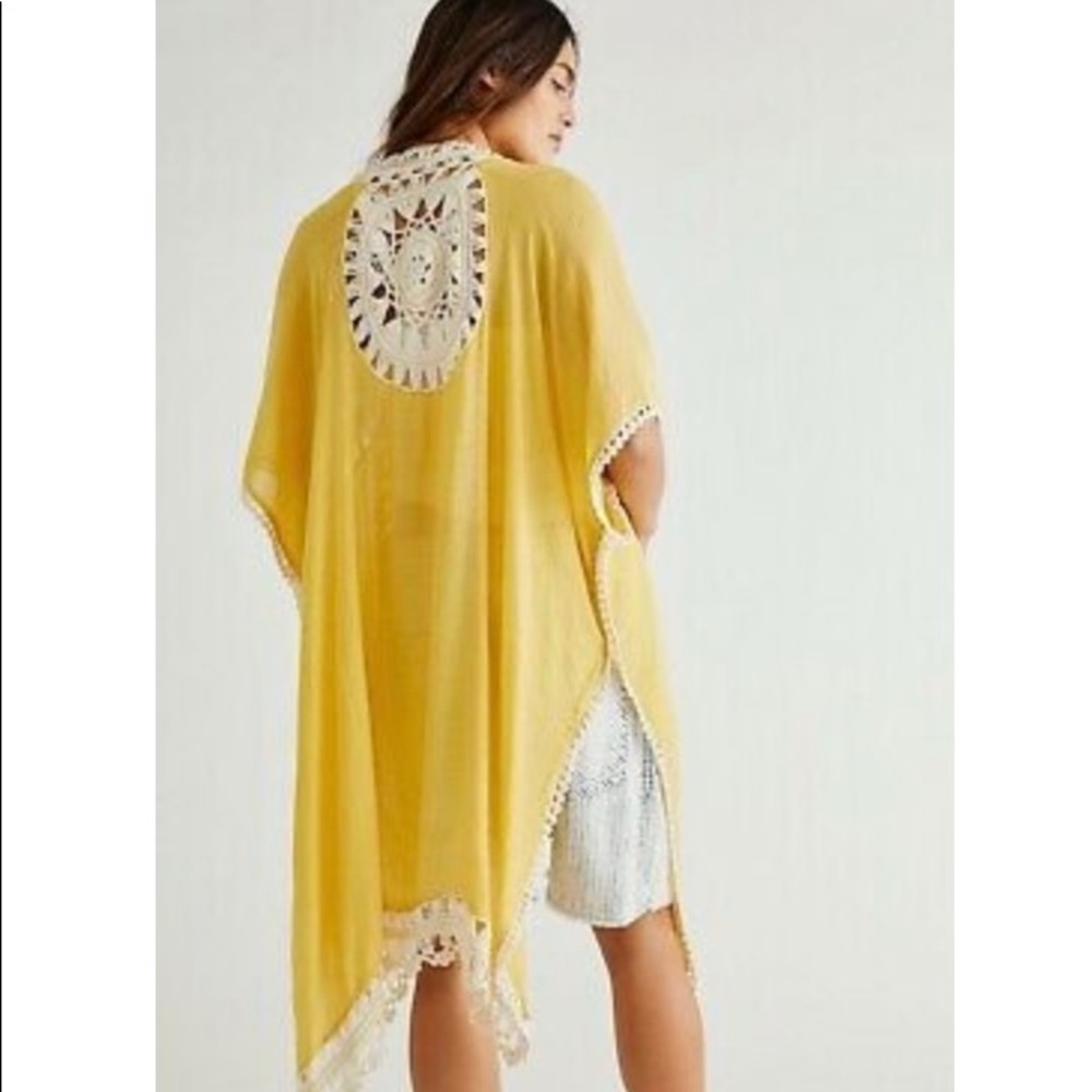New Free People Sundial Kimono Duster in Yellow NWOT One Size